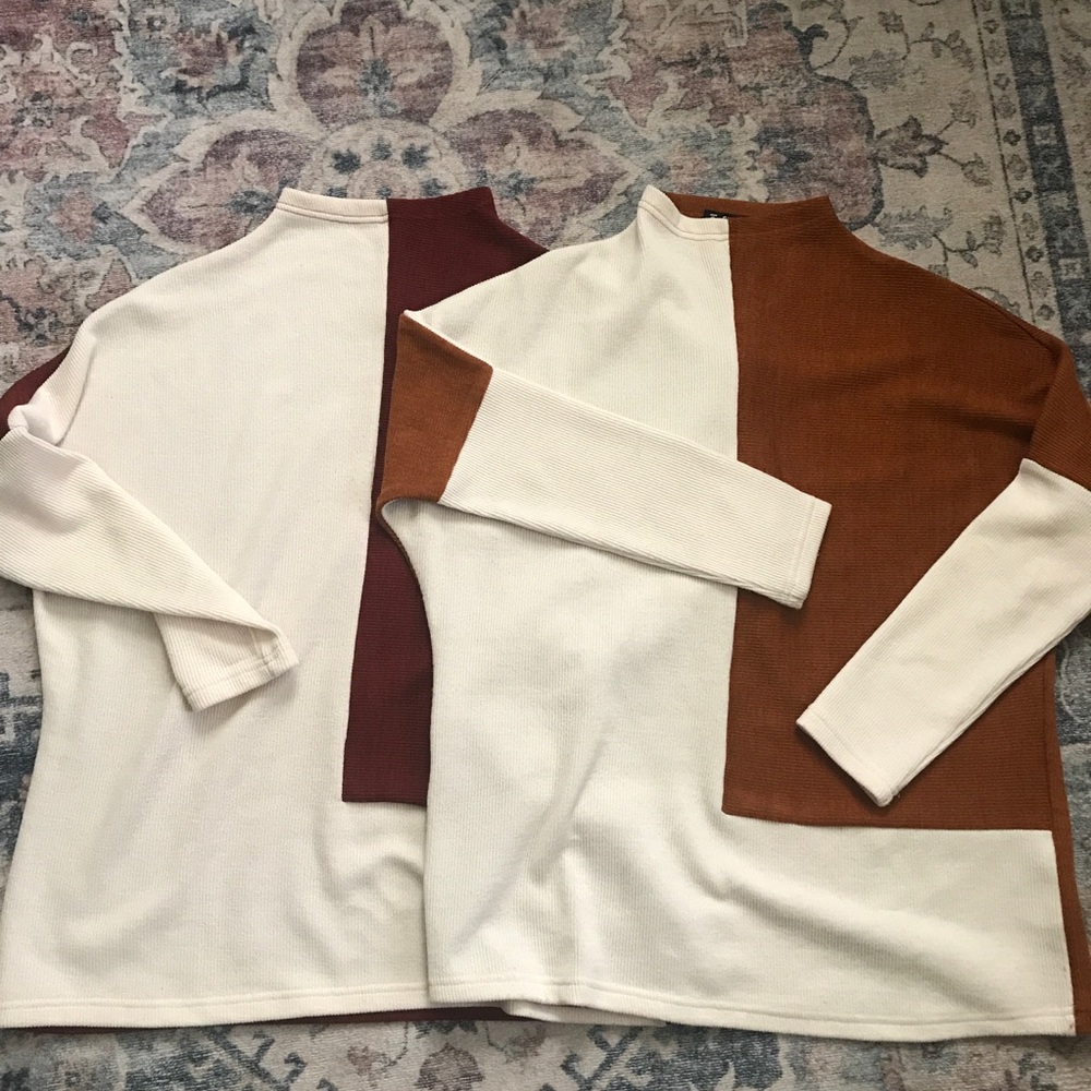 Colorblock Thermal Tunic - Cream with Rust and Burgundy Panels